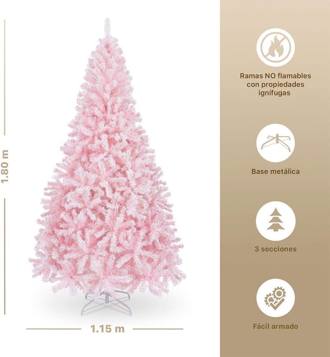ESQUIMAL Árbol de Navidad Frondoso con Ramas Escarchadas, Pino Navideño (Rosa Nevado, 2.2 m)