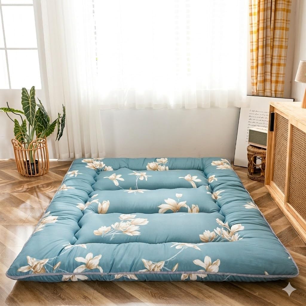 MAXYOYO - Puf plegable para sofá, cama, colchón de piso para adultos, extra grueso, 6 pliegues, sofá para recámara, sala de estar, beige, 135 x 240 cm