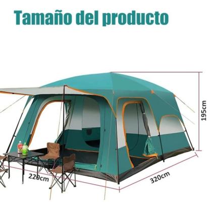Carpa Puegarou 4-6 Personas Verde Oscuro con Protección de Lluvia y Mosquiteras