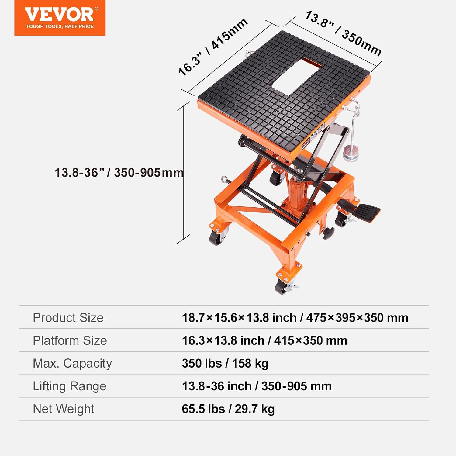 🏍️ Plataforma Elevadora Hidráulica para Motocicletas | Capacidad 158 kg | Elevación de 340–905 mm | Mesa Tipo Tijera con Ruedas | Ideal para Taller y Garaje 🔧