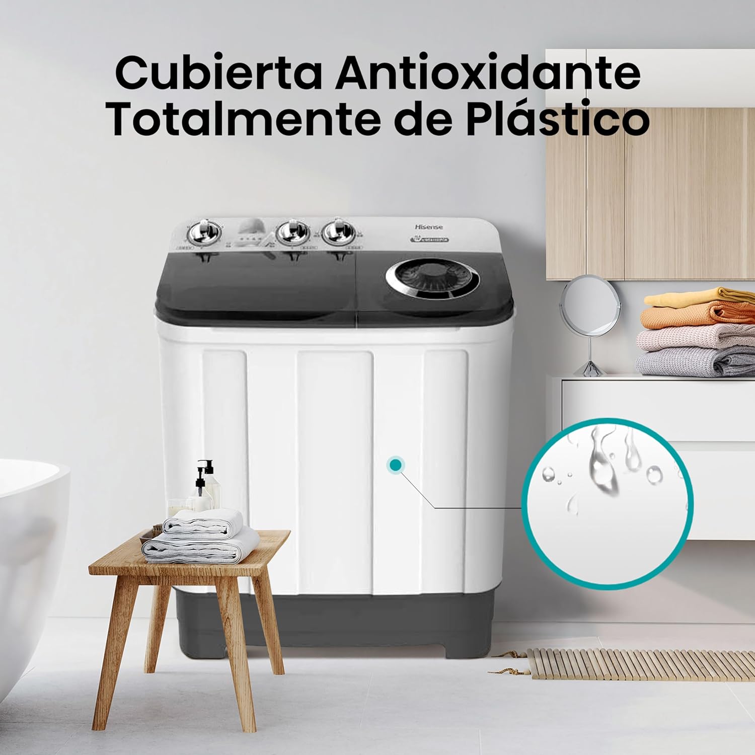 Hisense WSA1102PCN Lavadora Semiautomatica Doble Tina 11 Kg, Blanco/Gris