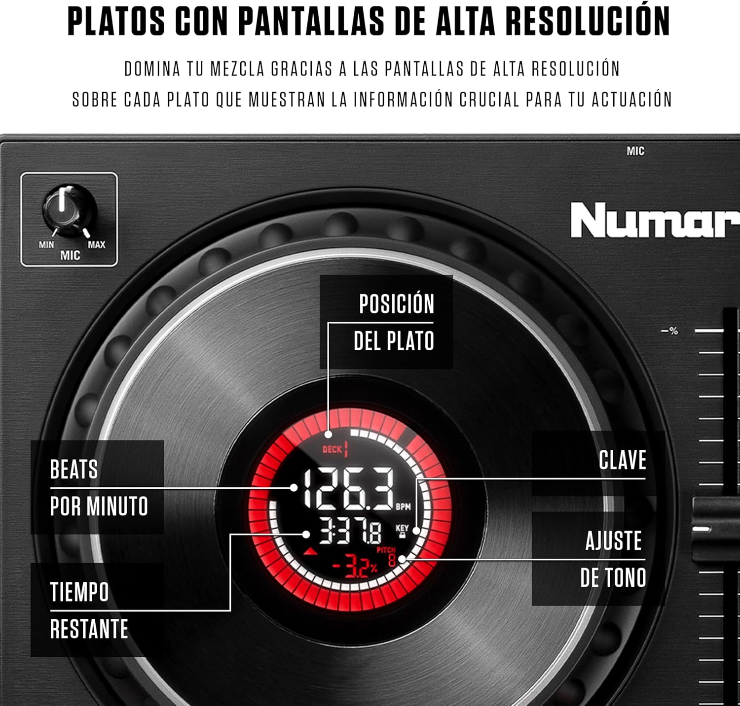 Numark Mixtrack Platinum FX Controlador DJ Para Serato DJ Con Control de 4 Secciones, Mezclador DJ, Interfaz de Audio Incorporada, Pantallas en Las Ruedas de Selección y Paletas de Efectos
