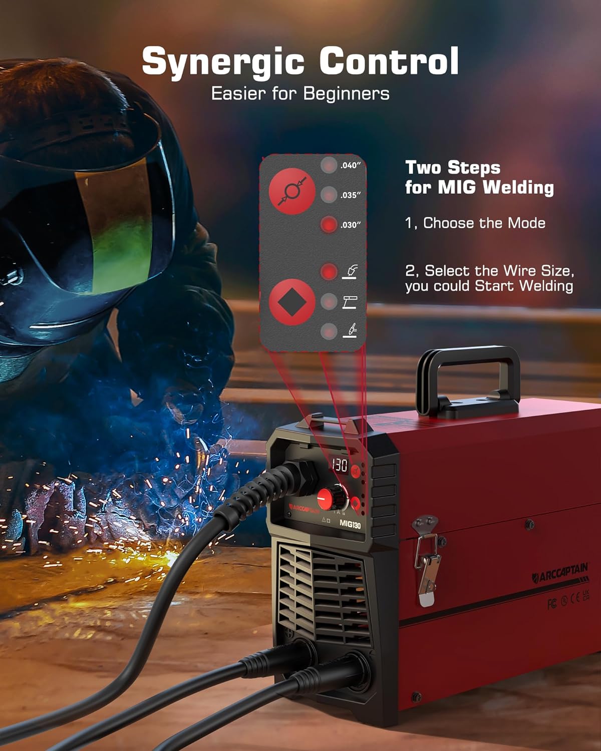 ARCCAPTAIN MIG Soldador, 200 amperios 6 en 1 gas MIG/núcleo de flujo sin gas MIG/Stick/Lift TIG/soldadura por punto/pistola de carrete 110 V/220 V de aluminio multiproceso máquina de soldadura con