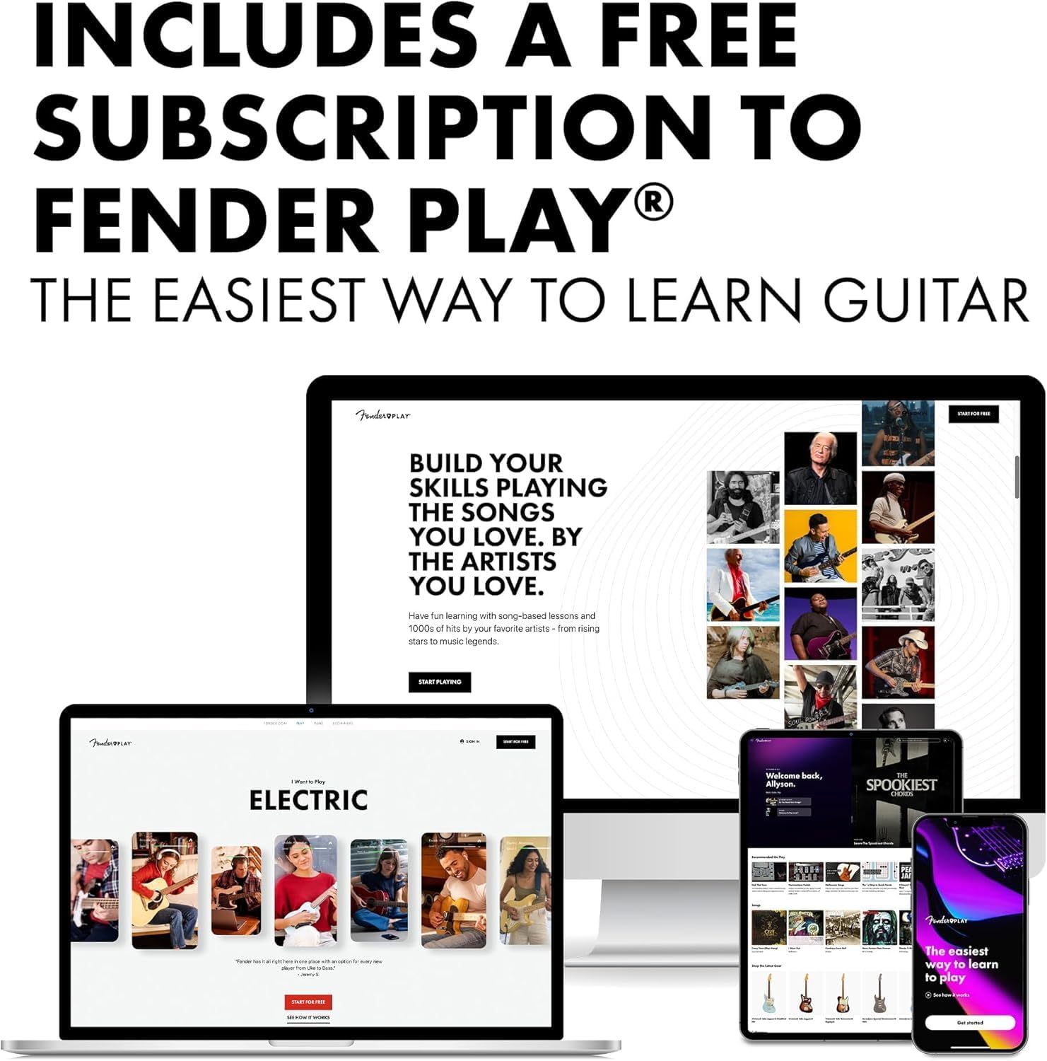 Fender Squier Debut Series Stratocaster Electric Guitar Kit, Beginner Guitar Kit, with 2-Year Warranty, with Padded Gig Bag, Frontman 10G Amp, Strap, and More, Includes Free Lessons, Black