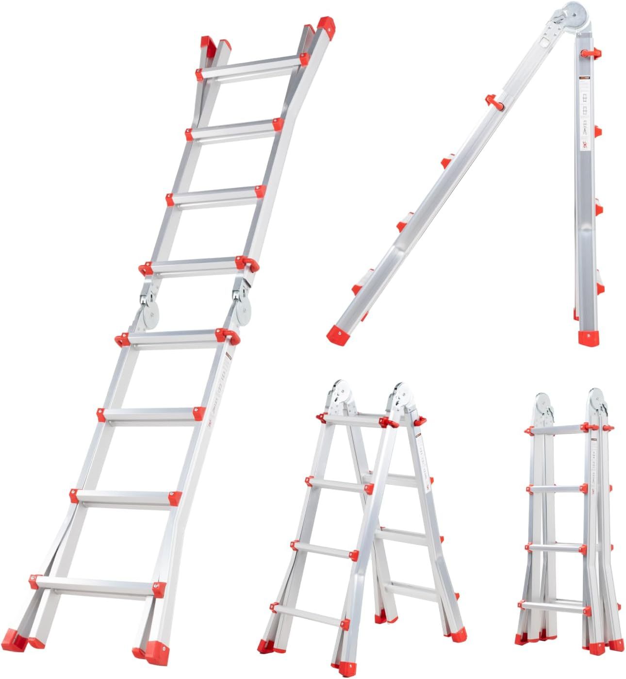 Kingsman | Escalera Multiposiciones 12 Peldaños con Charolas – Soporta hasta 150 kg – Escalera de Aluminio 3.5 MTS – Plegable – Escalera Multipropósito – Tipo Tijera – Andamio – Escalera Recta