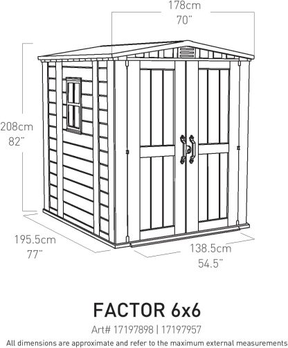 Keter Cobertizo de Almacenamiento Factor 6X6, para Exterior, Resistente A La Intemperie, Suelo Incluido,Polipropileno, Color Beige