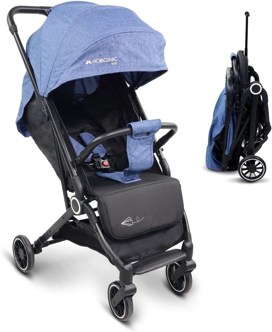 Mobiclinic®, Baby Pushchair Stroller, Cabin Ultracompact, Travel Stoller, Foldable & Lightweight Stroller, 5-point Harness, Handlebar for Transport, 0-36 month, Trip, Adjustable, Lockable Brake (Blue)