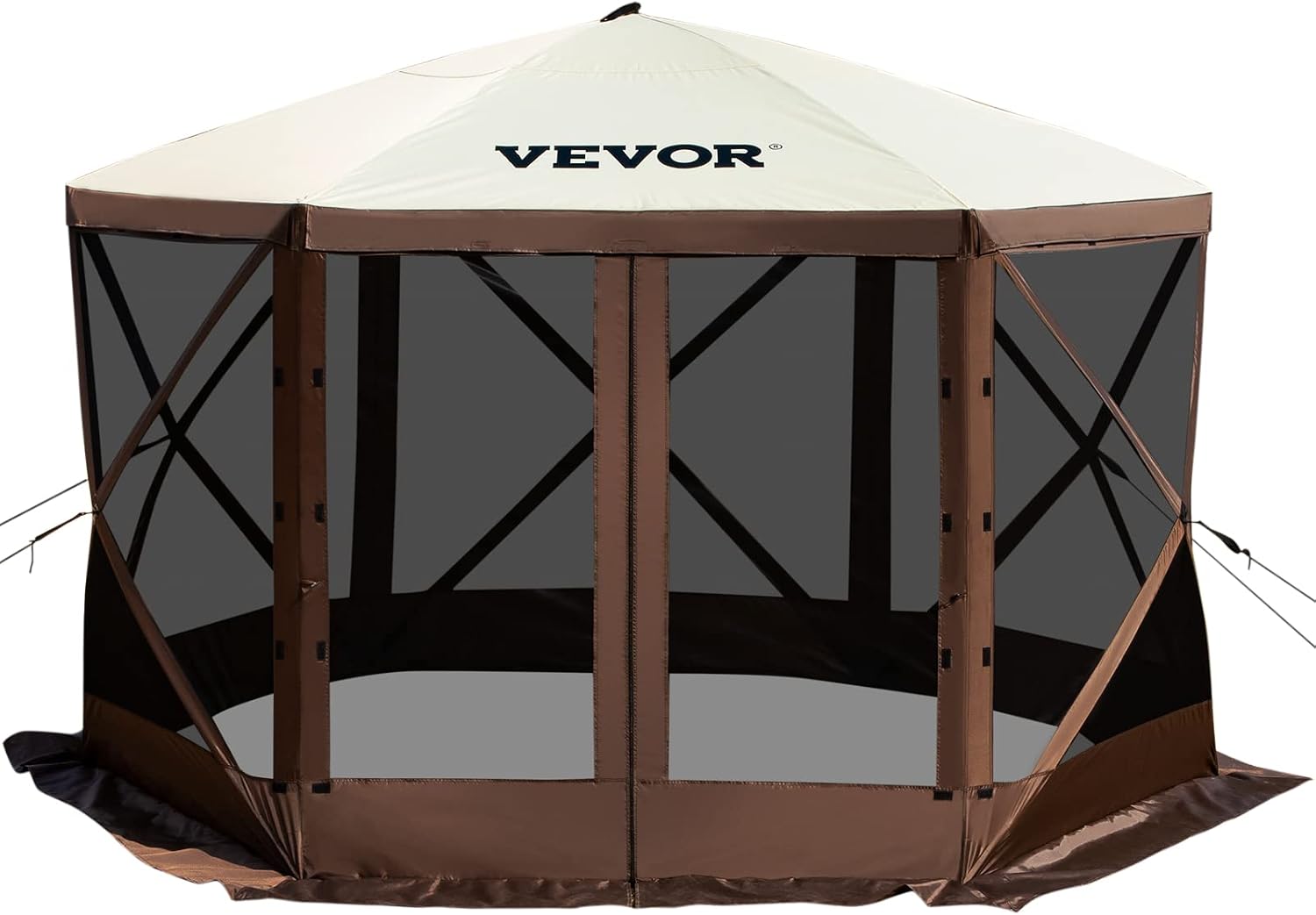 VEVOR Carpa Plegable de 6 Lados 3,6 x 3,6 m, Pérgola de Jardín con Techo Desmontable y Bolsa de Transporte, Carpa de Exterior para 8 a 10 Personas, para Fiesta, Camping, Playa, Patio, Jardín, Marrón
