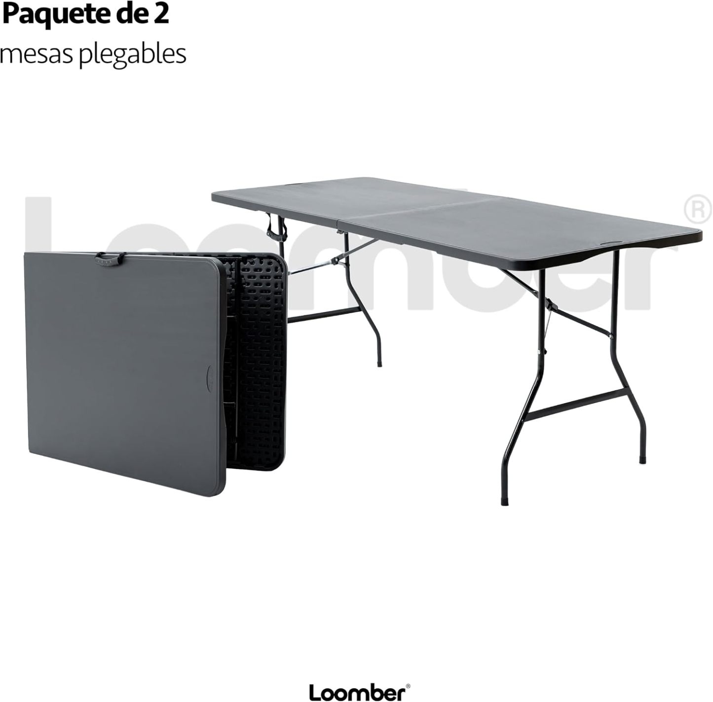 Paquete de 2 Mesas Plegables Negras 180 cm | Mesas de Plástico Resistente Uso Rudo | Ideales para Eventos, Jardín, Negocio y Hogar | Fácil Almacenamiento