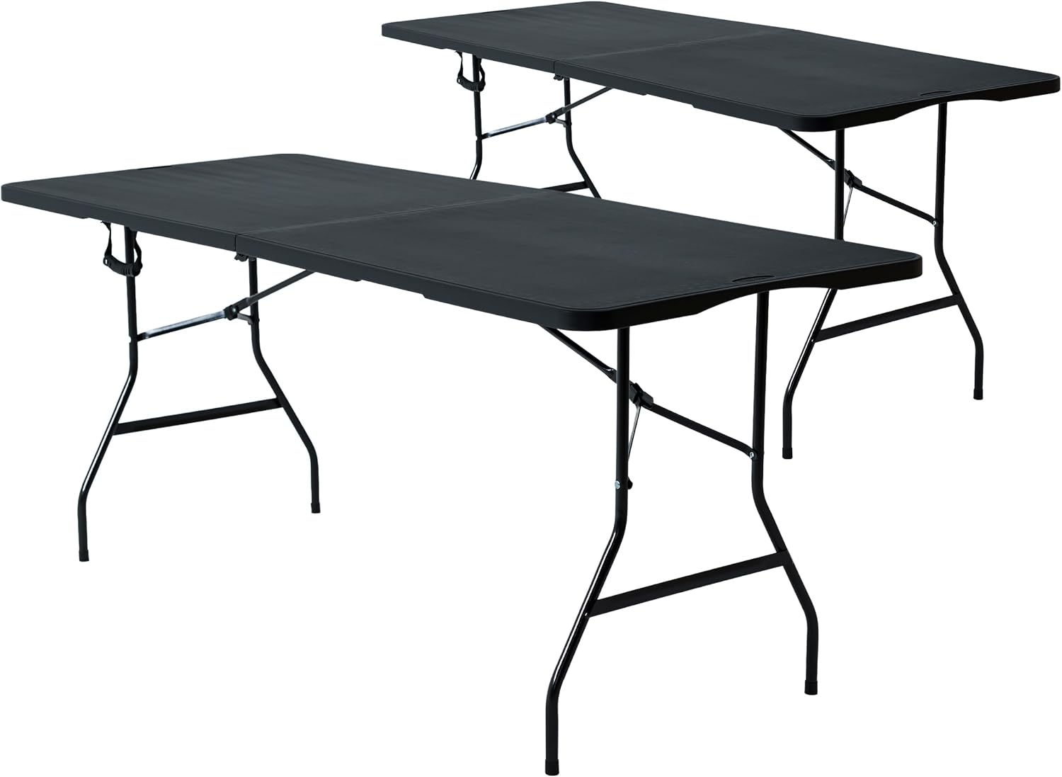 Paquete de 2 Mesas Plegables Negras 180 cm | Mesas de Plástico Resistente Uso Rudo | Ideales para Eventos, Jardín, Negocio y Hogar | Fácil Almacenamiento