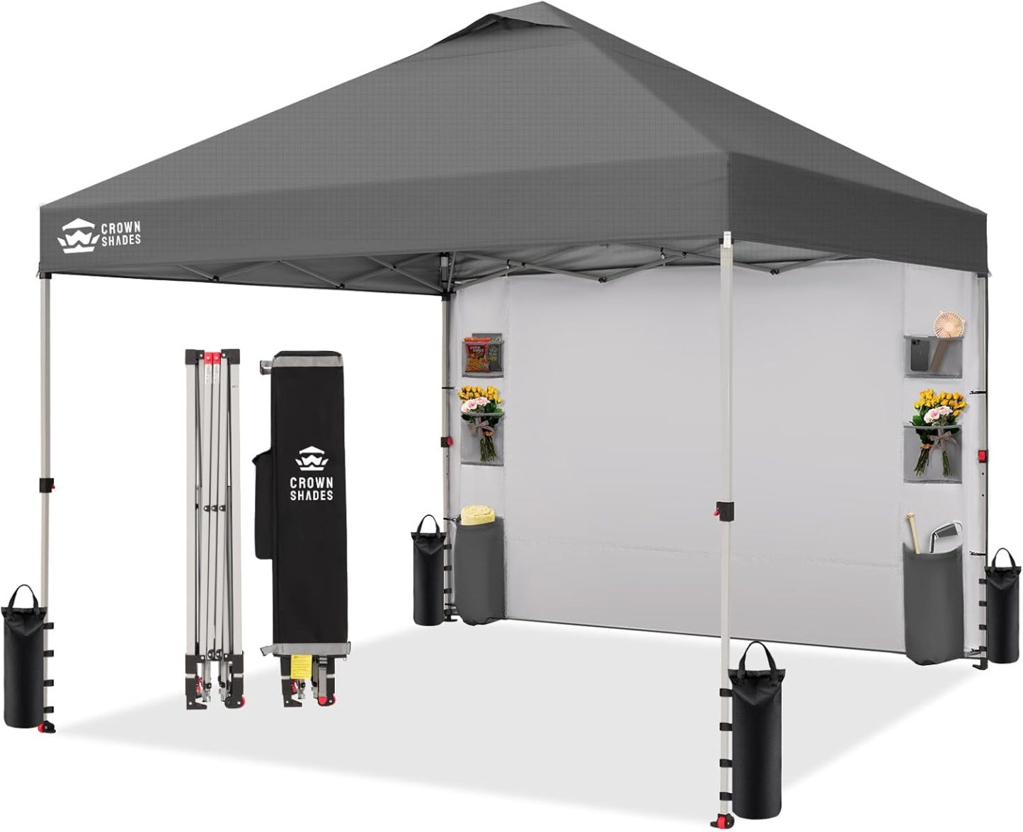 Crown Shades Tienda de campaña con toldo, 3 x 3 m, portátil, refugio para exteriores con pared lateral de bolsillo, bloqueo central con empuje, protección ultravioleta, bolsa de transporte, azul