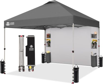 Crown Shades Tienda de campaña con toldo, 3 x 3 m, portátil, refugio para exteriores con pared lateral de bolsillo, bloqueo central con empuje, protección ultravioleta, bolsa de transporte, azul