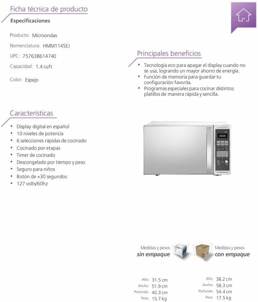 Mabe HMM114SEJ Microondas 1.4 Espejo