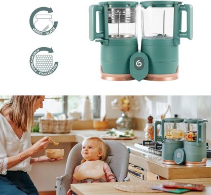 Babymoov Duo Meal 6 en 1: Procesador de Alimentos para Bebés con Vaporizador y Licuadora de Velocidades Múltiples, Calienta y Descongela (Aprobado por Nutricionistas), Gris