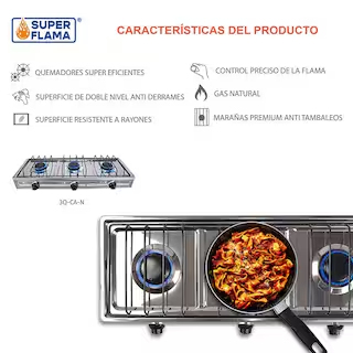Combo Super Flama Parrilla De Gas Lp De 3 Quemadores Con Tanque De Gas 10 Kg Y Kit De Instalación