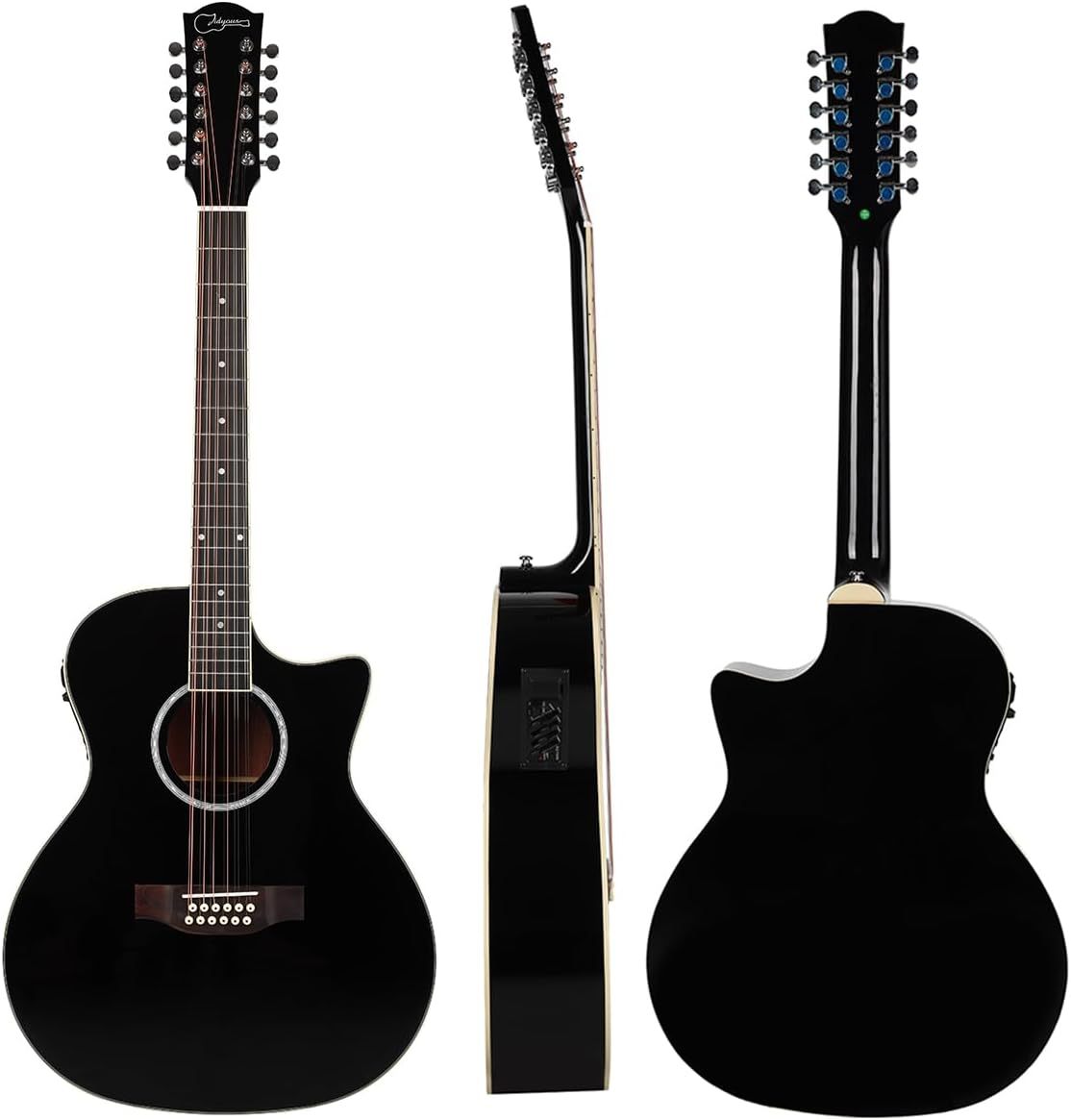 Jidyous-41 Inch,4/4,Guitarra Electroacústica 12 cuerdas,con Funda Acolchada, afinadores, Tirantes de guitarra,cuerdas, paletas, capó, adecuada para adultos jóvenes de nivel medio (Black)