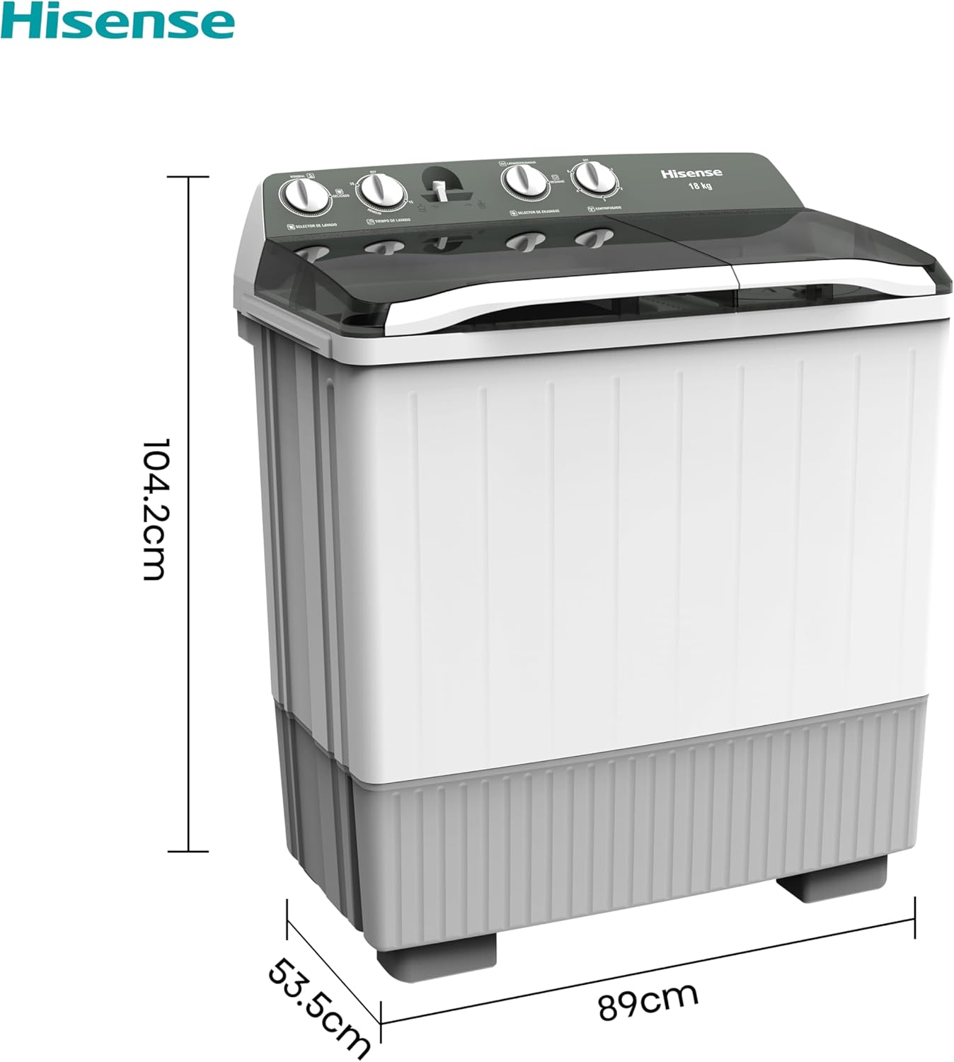 Hisense WSA1102PCN Lavadora Semiautomatica Doble Tina 11 Kg, Blanco/Gris