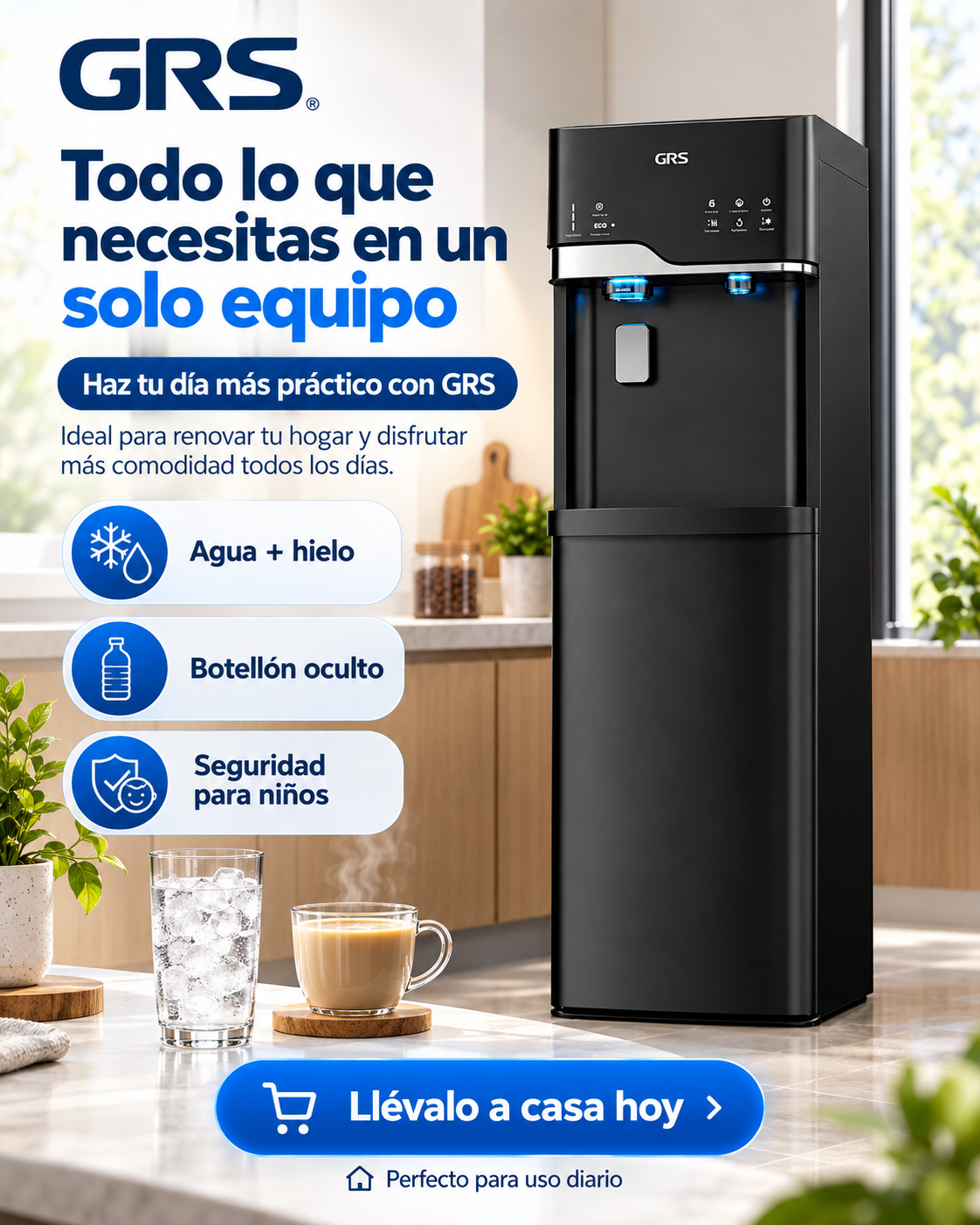 Dispensador de agua 3 temperaturas botellón oculto con fabrica de hielo GWIM3TBSO0 GRS