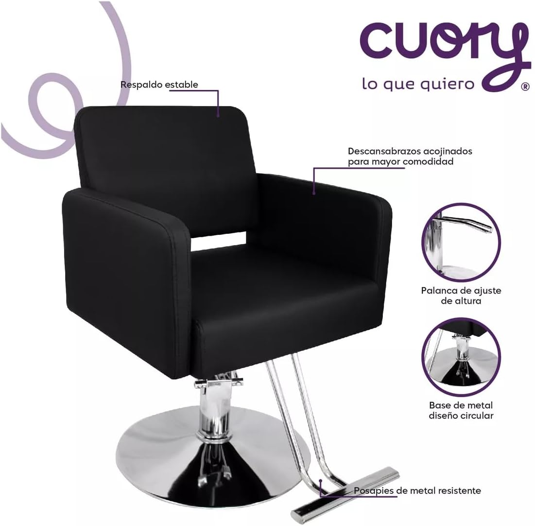 CUORY Silla Barberia Sillon de Barberia Estética Estilista Peluquería | Barber Silla Hidraulico Salón de Belleza Cómodo Asiento Giratorio | Altura Ajustable | Redonda Base Cromada | Negro