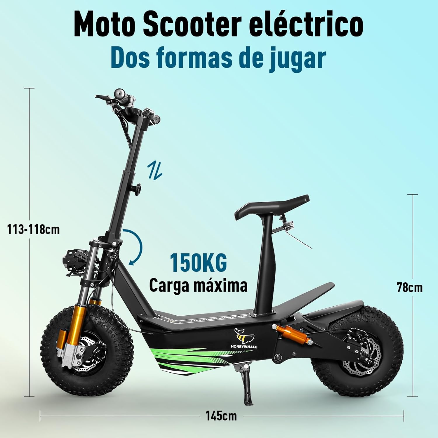 Discovery Moto Scooter Eléctrica para Adultos con Asiento, Patin Electrico Todoterreno con Motor de 3500W, Velocidad máxima 65KM/H, Batería de 20AH