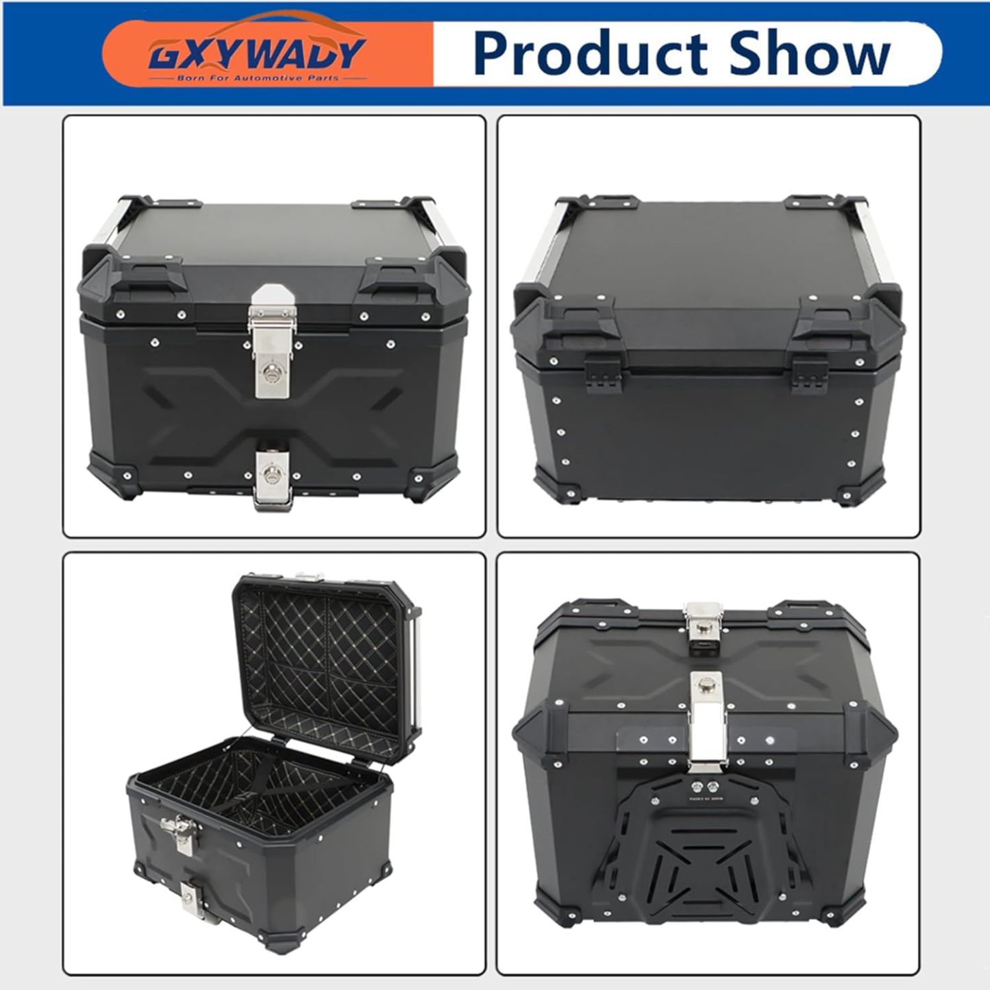 GXYWADY - Carcasa superior para motocicleta, 55L-X, color plata, aleación de aluminio, caja trasera para motocicleta, con espacio amplio y aspecto fresco, caja trasera para maletero de motocicleta,