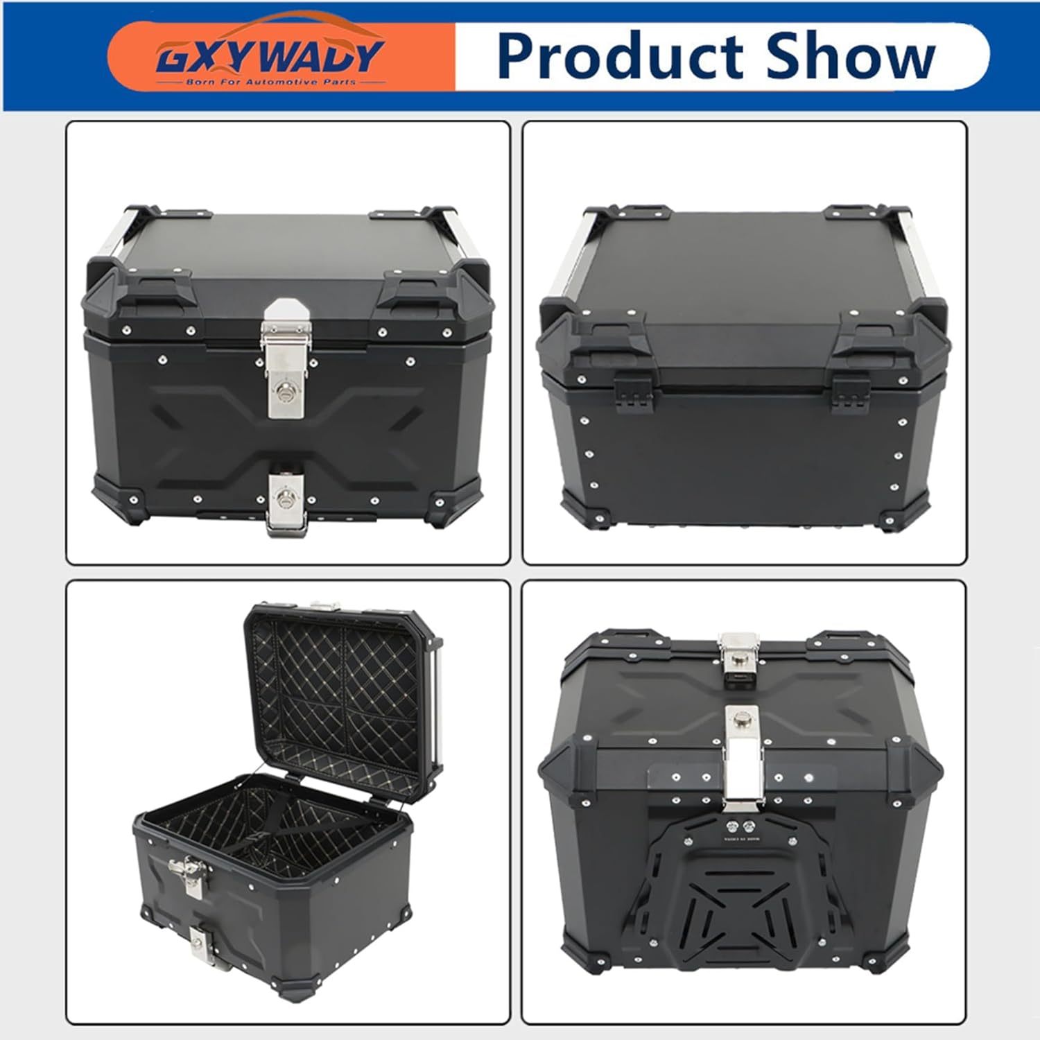 GXYWADY - Carcasa superior para motocicleta, 55L-X, color plata, aleación de aluminio, caja trasera para motocicleta, con espacio amplio y aspecto fresco, caja trasera para maletero de motocicleta,