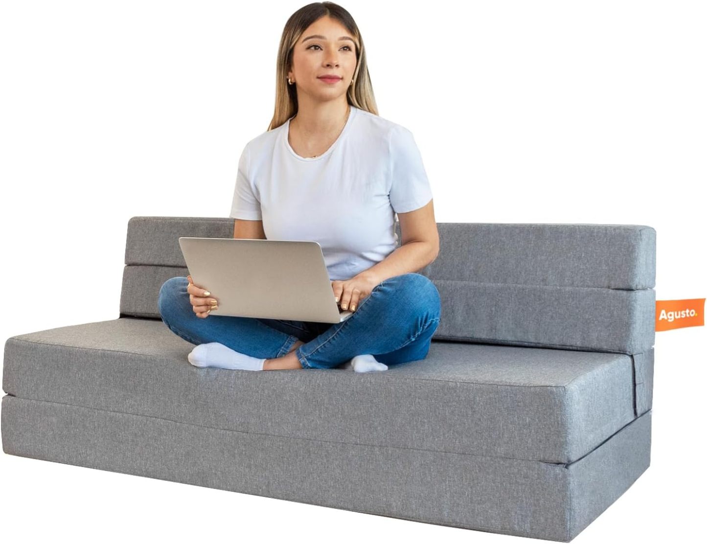 AGUSTO Sofá Cama Matrimonial Multifunción Colchon Plegable Futon Chaise Sillon Puff (Gris Oxford)