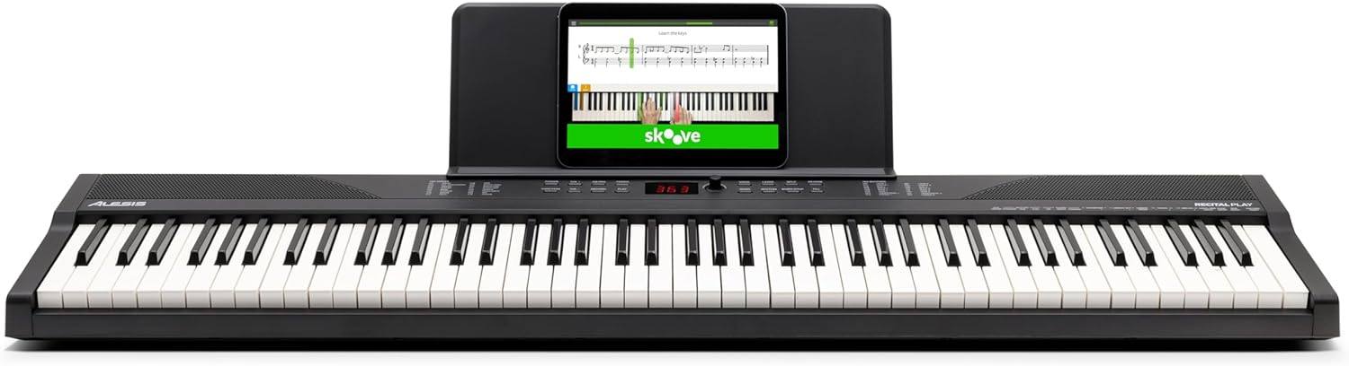 Alesis Melody 61 - Piano eléctrico con 61 teclas, Teclado Musical con altavoces, audífonos, micrófono, soporte para piano, atril y taburete