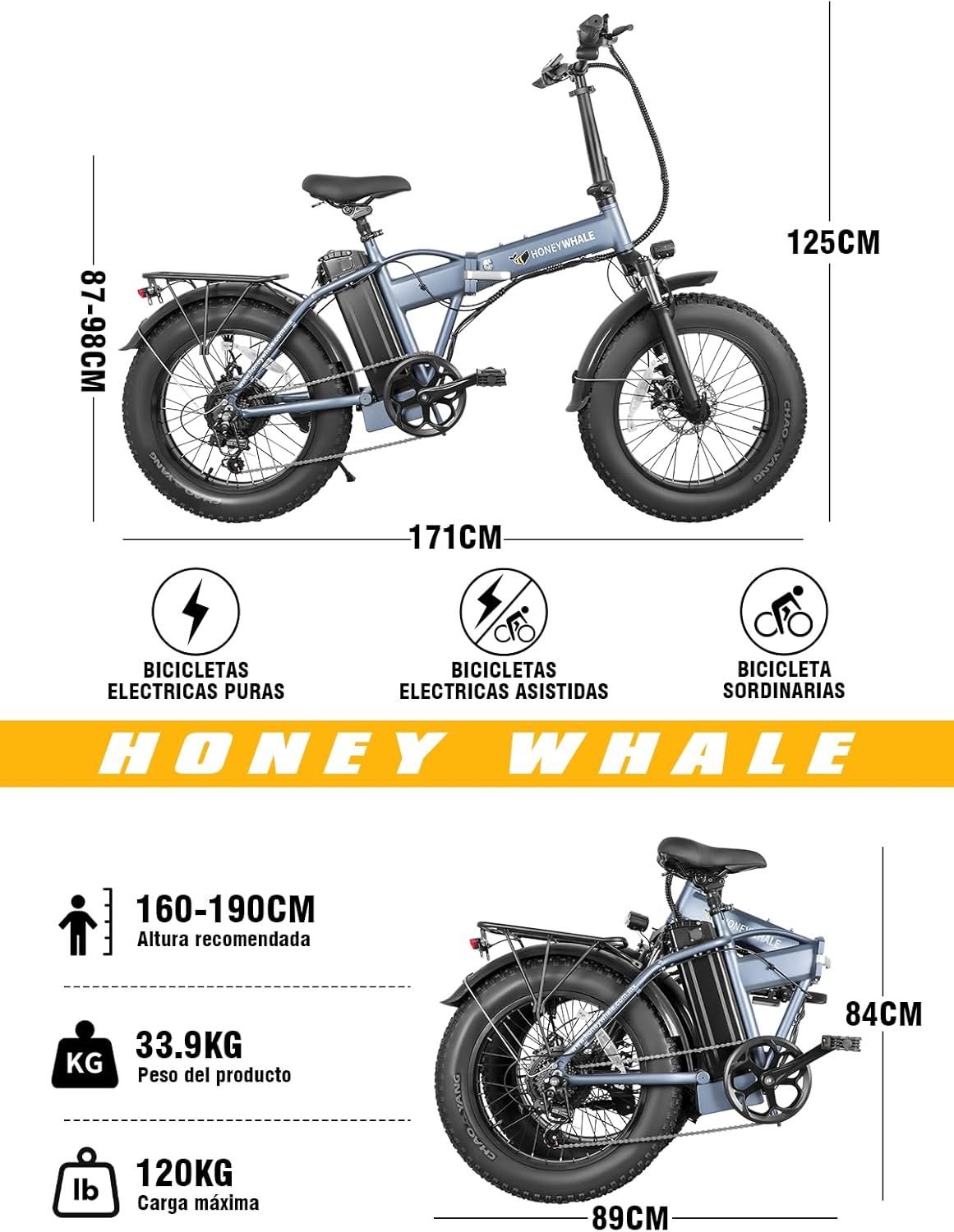 HONEYWHALE F6S Bicicleta Eléctrica Plegable para Adultos, Bicicleta de montaña de 7 Velocidades, Motor 900W-Max, Velocidad Máxima 45KM/H, Autonomía 50KM, Batería Extraíble (54.6V, 10.4AH)