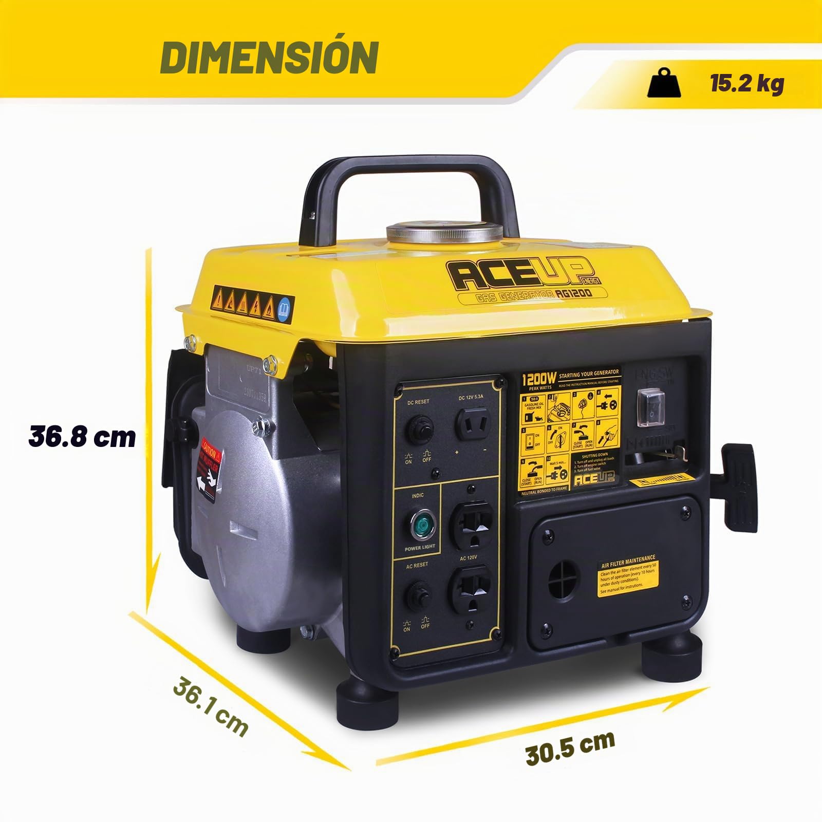 Aceup Energy - Generador de gas de 1.200 W, pequeño generador portátil para uso doméstico, camping, ultraligero, compatible con EPA y CARB