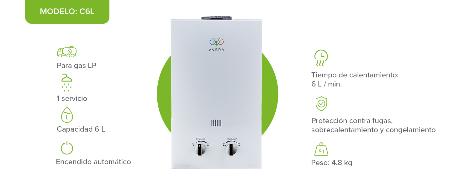 calentador instantáneo, calentador de paso gas lp, boiler de paso para 1 servicio