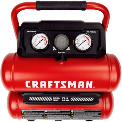 CRAFTSMAN Compresor de aire, compresor de aire portátil de 2 galones, tanque doble, 1/3 HP sin aceite, presión máxima de 125 PSI, modelo: CMXECXA0220242, rojo