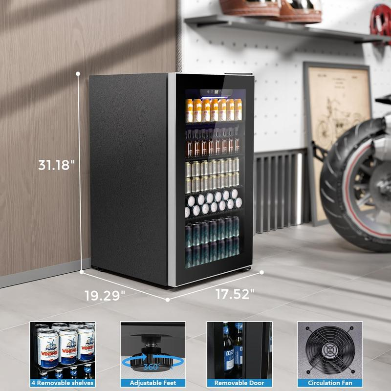 Refrigerador y Enfriador de Bebidas, Mininevera con capacidad para 48-130 latas, Enfriador compacto con pantalla digital (32~61℉), Pequeño refrigerador con 4 estantes para oficina en casa, dormitorio, garaje o sala de juegos