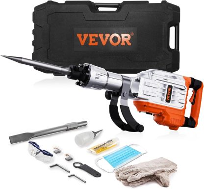 VEVOR - Martillo de demolición, MAX 2200 W, martillo eléctrico resistente, 1350 BPM, 6 piezas de cinceles con estuche