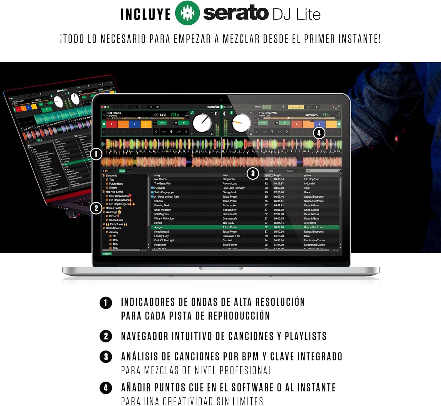 Numark Mixtrack Platinum FX Controlador DJ Para Serato DJ Con Control de 4 Secciones, Mezclador DJ, Interfaz de Audio Incorporada, Pantallas en Las Ruedas de Selección y Paletas de Efectos