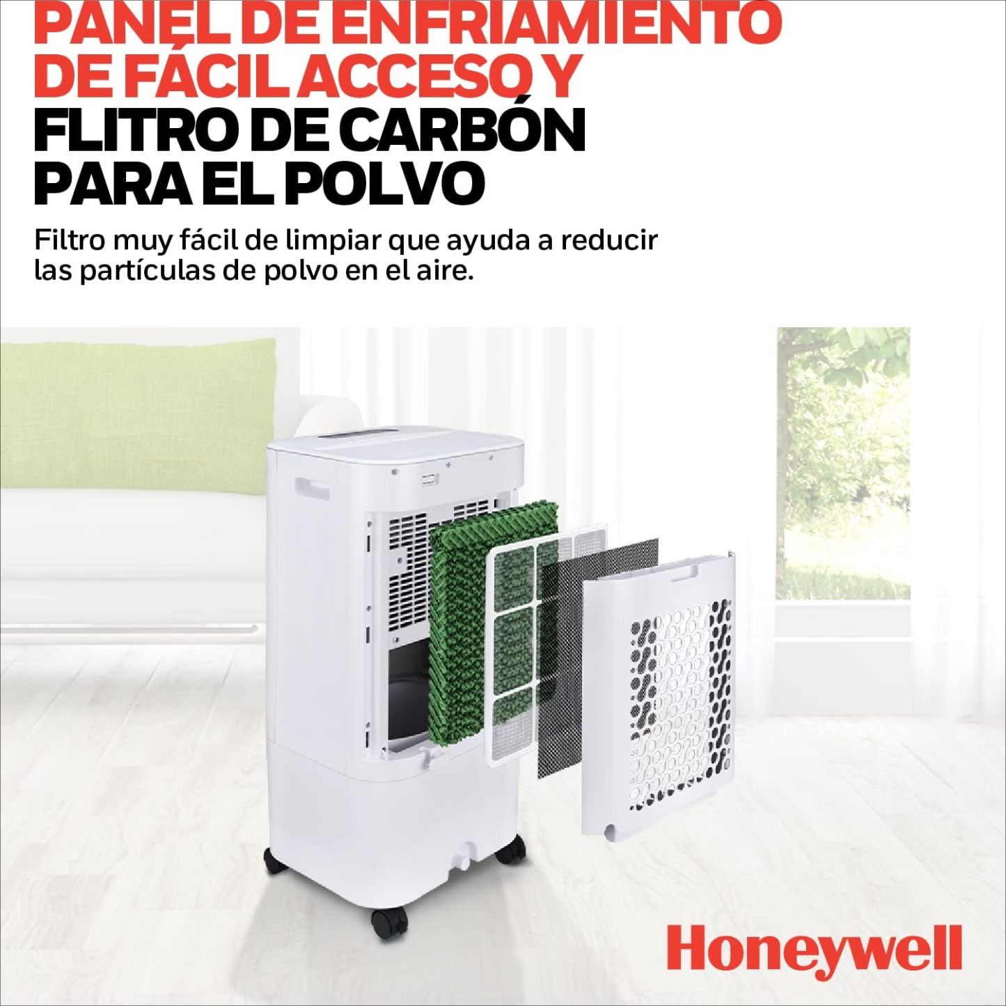 Honeywell Enfriador de Aire CL152 con Ionizador y Panel Antibacterial. 15 litros. Enfría hasta 19 m2