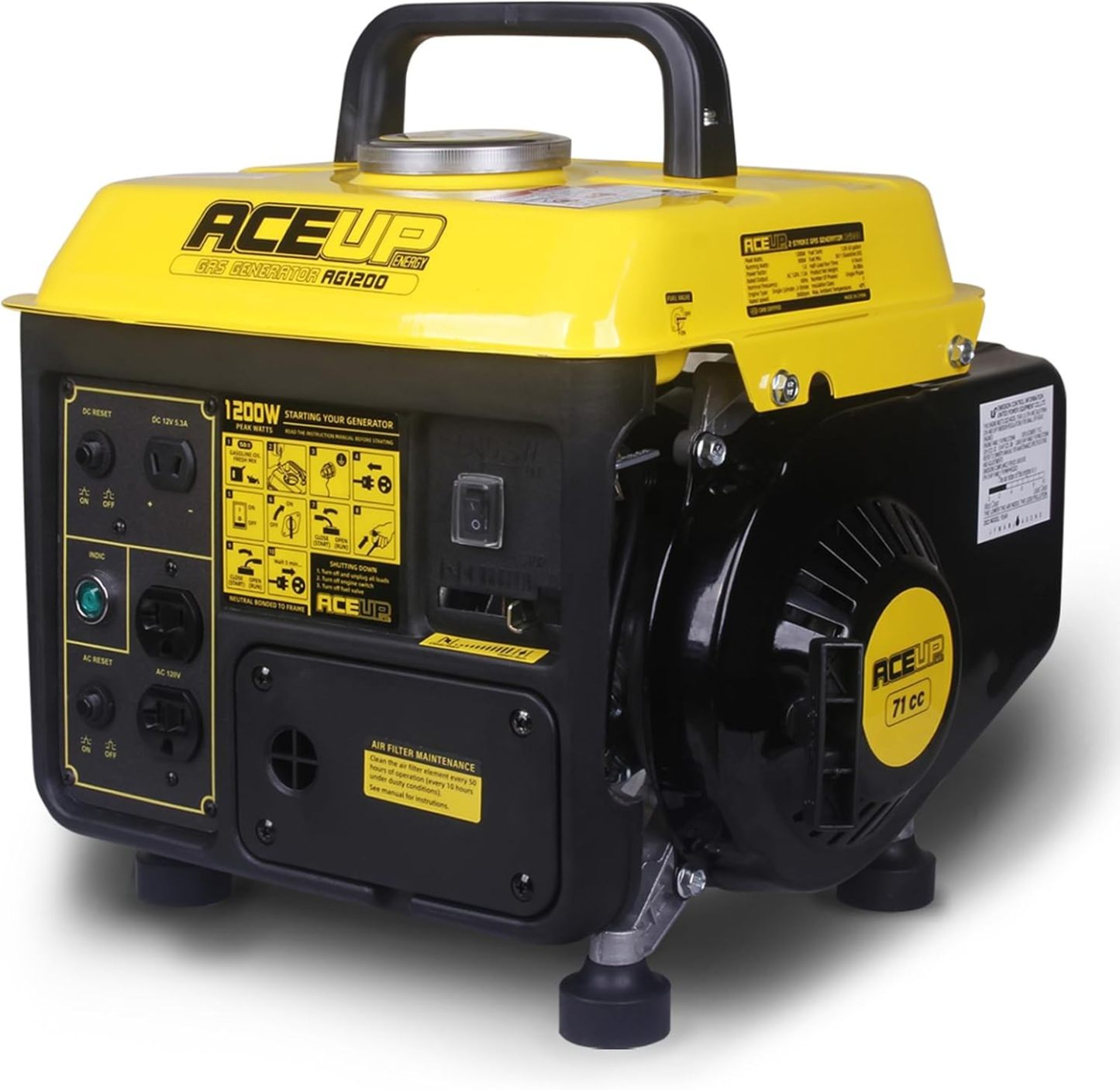 Aceup Energy - Generador de gas de 1.200 W, pequeño generador portátil para uso doméstico, camping, ultraligero, compatible con EPA y CARB