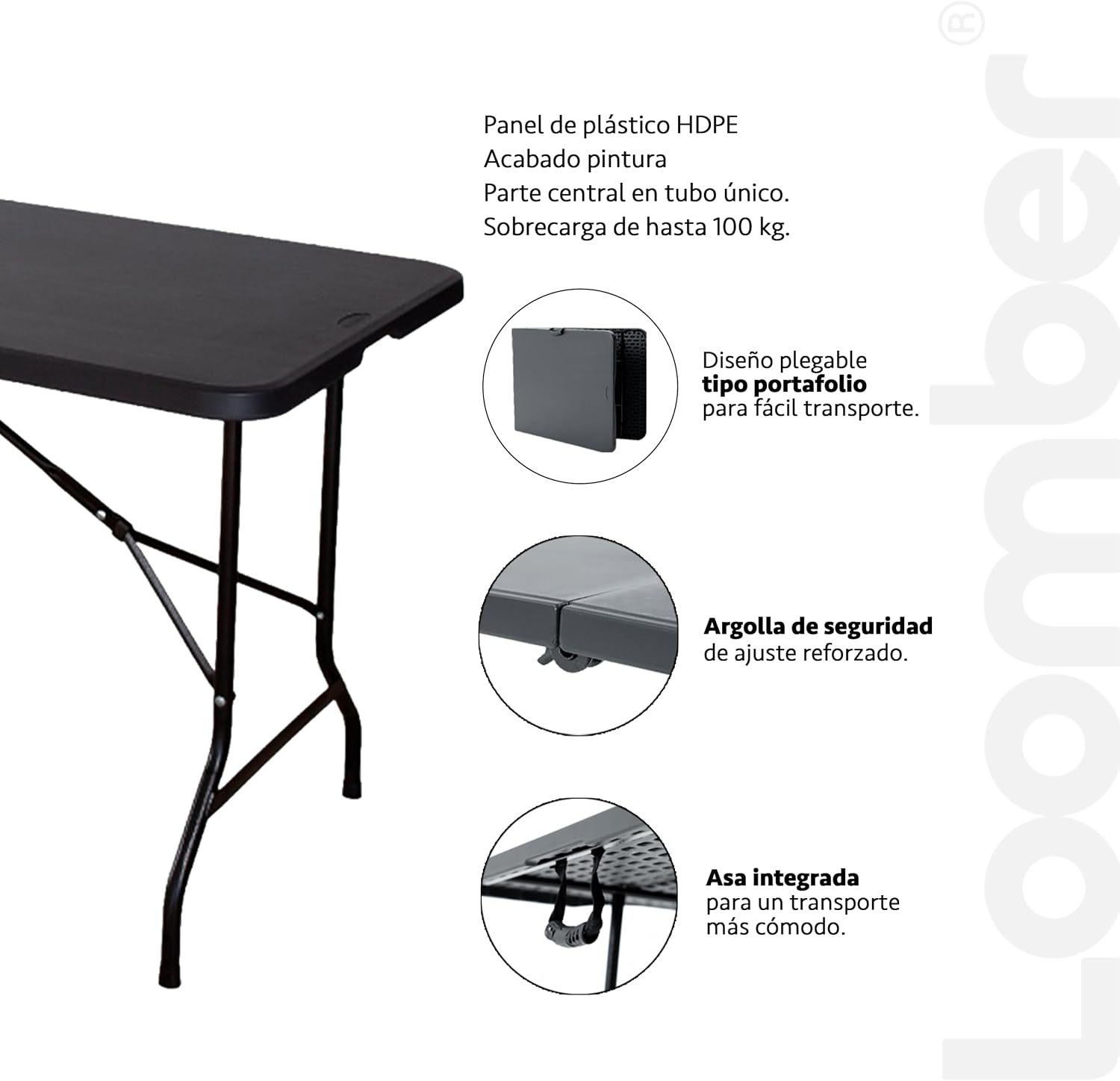 Paquete de 2 Mesas Plegables Negras 180 cm | Mesas de Plástico Resistente Uso Rudo | Ideales para Eventos, Jardín, Negocio y Hogar | Fácil Almacenamiento