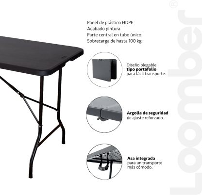 Paquete de 2 Mesas Plegables Negras 180 cm | Mesas de Plástico Resistente Uso Rudo | Ideales para Eventos, Jardín, Negocio y Hogar | Fácil Almacenamiento
