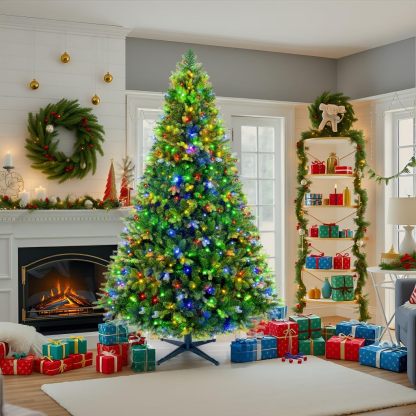 [Oferta especial de preventa]360 ° Árbol de Navidad Preiluminado Rotativo 6.5 pies - Árbol de Navidad Artificial Musical con Control Remoto, 1036 PE y PVC Puntas Mezcladas, 8 Modos 330 Luzes LED Multicolor