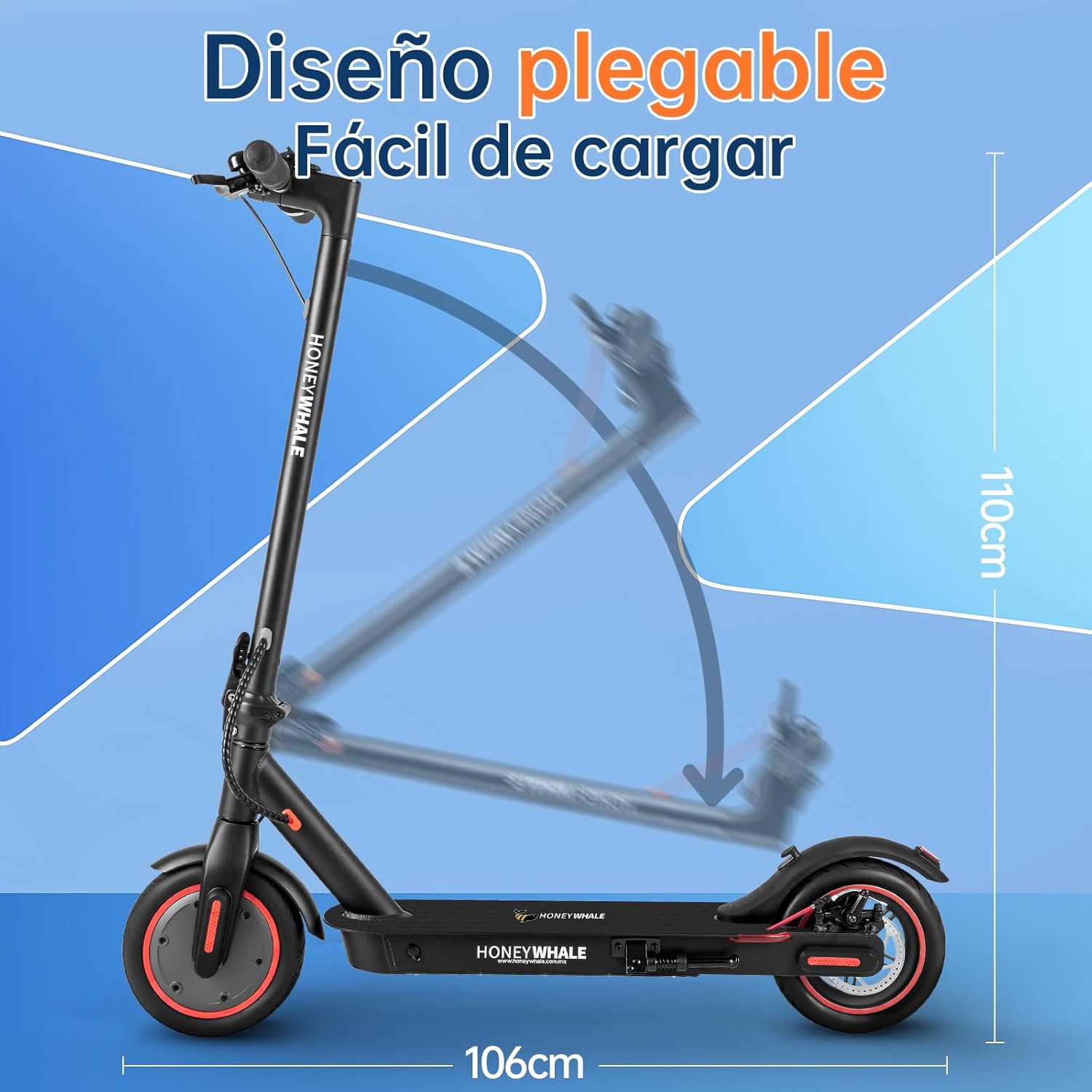 HONEYWHALE M2 Pro Scooter Eléctrico Plegable para Adultos, Motor de 500 W de Potencia Máxima, 22km con una Carga Completa, Velocidad Máxima 32km/h, Patin Eléctrico con App Control Bluetooth