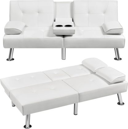 Yaheetech - Sofá Cama Convertible Ajustable, Moderno sillón reclinable de Piel sintética Reversible, sofá Cama Plegable, reposabrazos extraíbles, portavasos, 3 ángulos, Capacidad de 700 Libras, Color