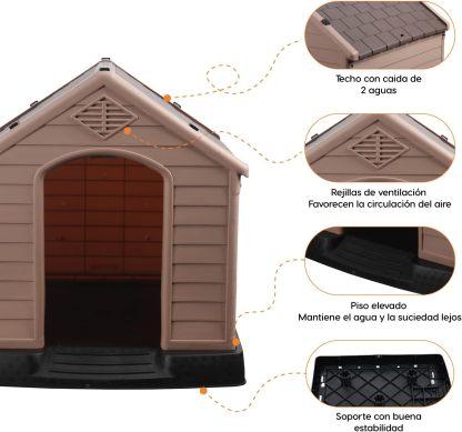 POLI PETS Casa de plástico para Perros, casa Duradera para Perros pequeños, medianos y Grandes, con Suelo Elevado y Rejillas de ventilación, ventila, fácil de Limpiar y Montar Dog Kennel
