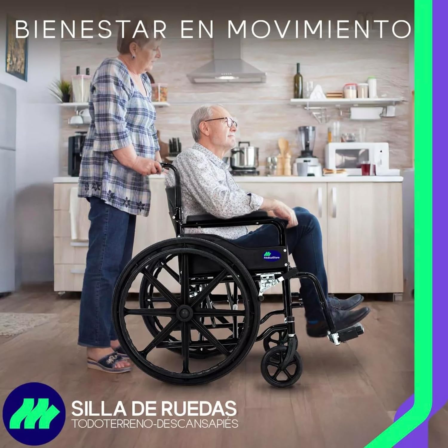 MEDICAL STORE Silla De Ruedas Ligera Adulto Mayor Todo Terreno Traslado Plegable Compacta Con Freno De Mano Rehabilitación Con Descansa Pies Abatible