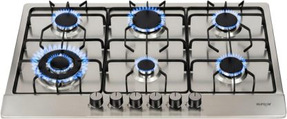 EUROGAR Parrilla de Gas Empotrable 5 Quemadores, Acero inoxidable 76 cm, Uso para LP o Natural, Encendido Electrónico, Soportes de Hierro Fundido | EU5AI