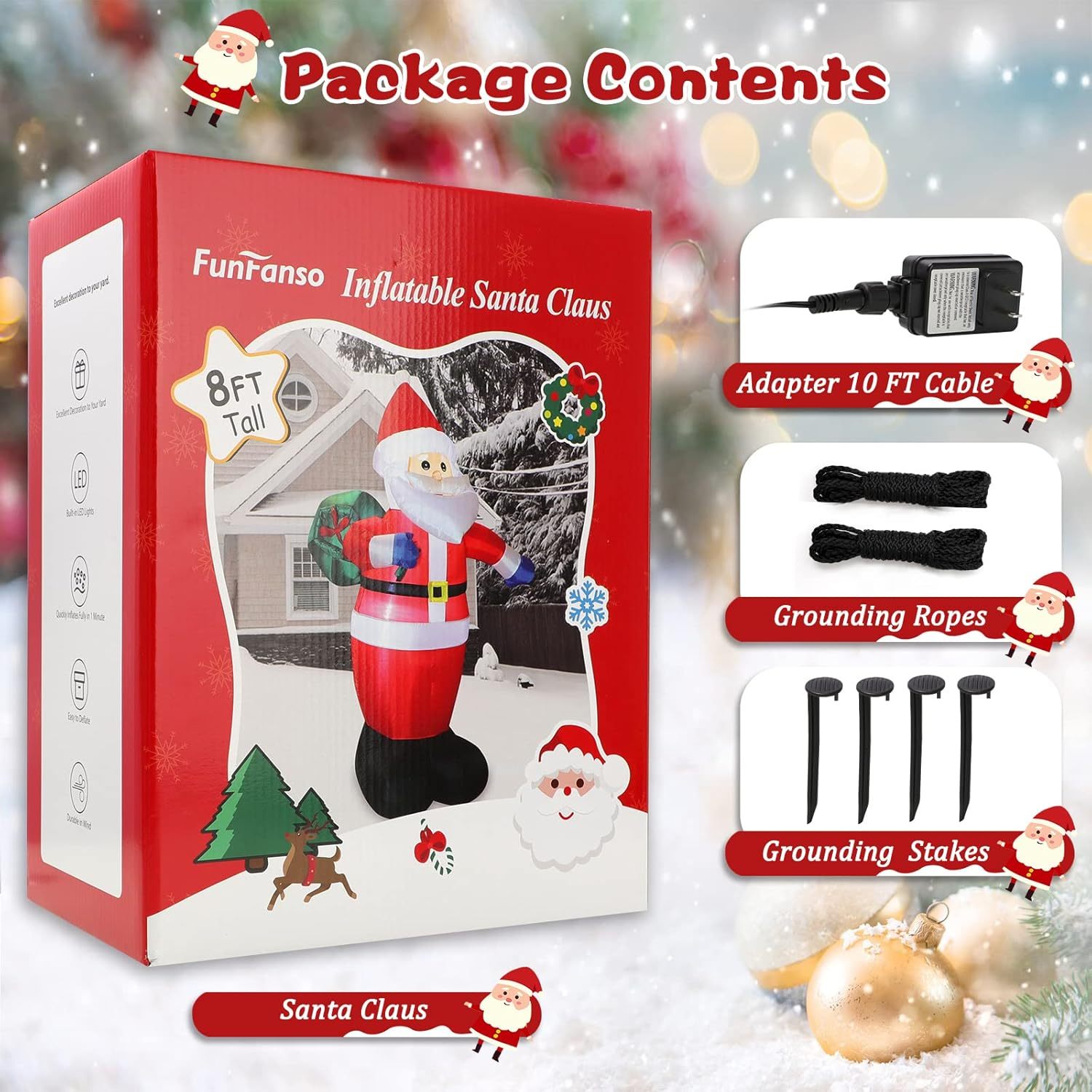 2.5M Enorme Papá Noel inflables de Navidad de para decoración al aire libre para patio, Bolsa de regalo de Santa Claus de Navideño para exterior, luces LED incorporadas, IP44 impermeable, para jardín