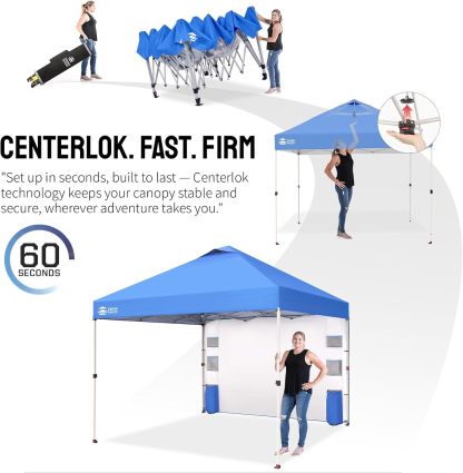 Crown Shades Tienda de campaña con toldo, 3 x 3 m, portátil, refugio para exteriores con pared lateral de bolsillo, bloqueo central con empuje, protección ultravioleta, bolsa de transporte, azul