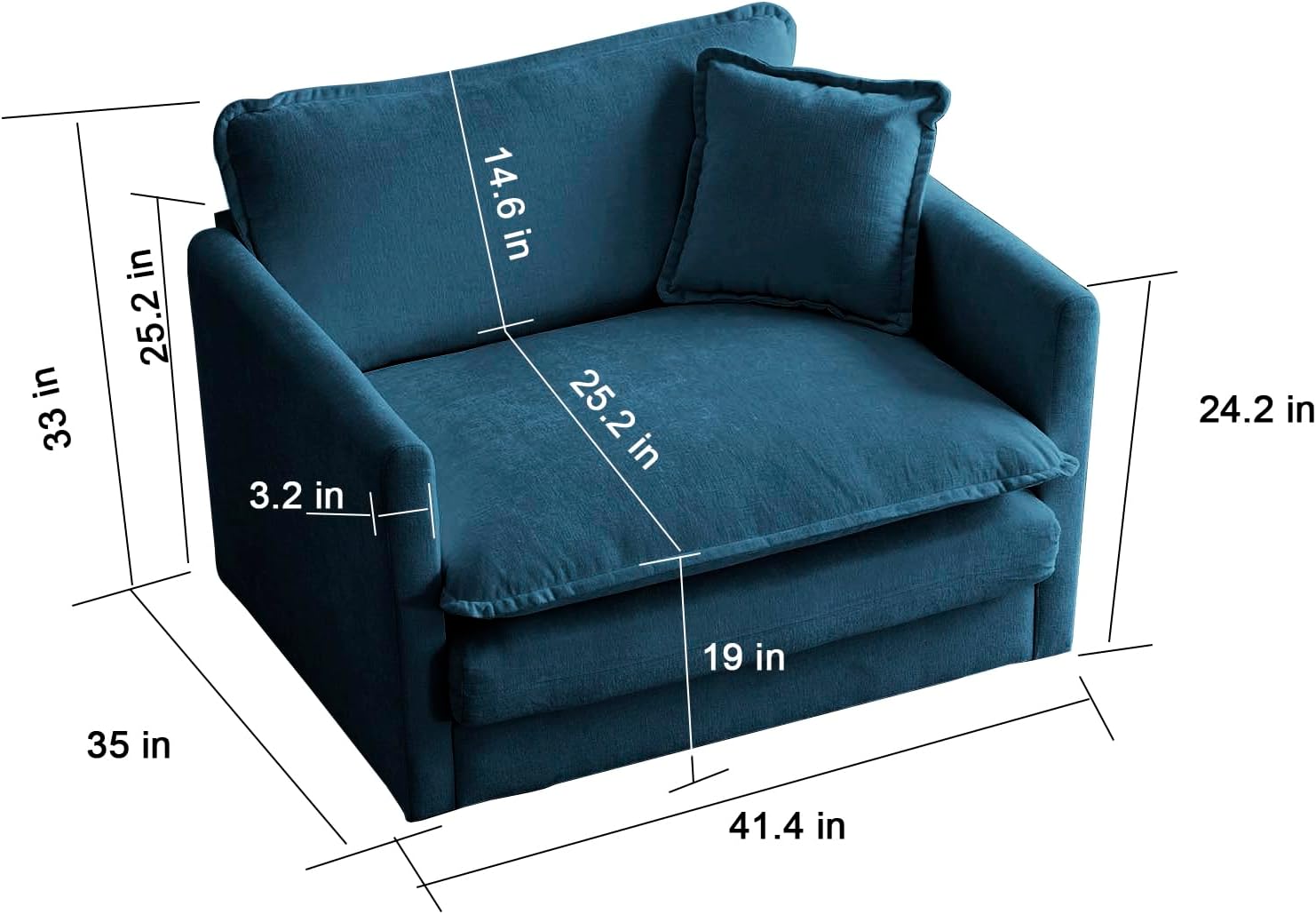 Neylory - Sofá de dos plazas con 2 almohadas para sala de estar, recámara, departamento, 2 plazas de felpilla para asiento profundo