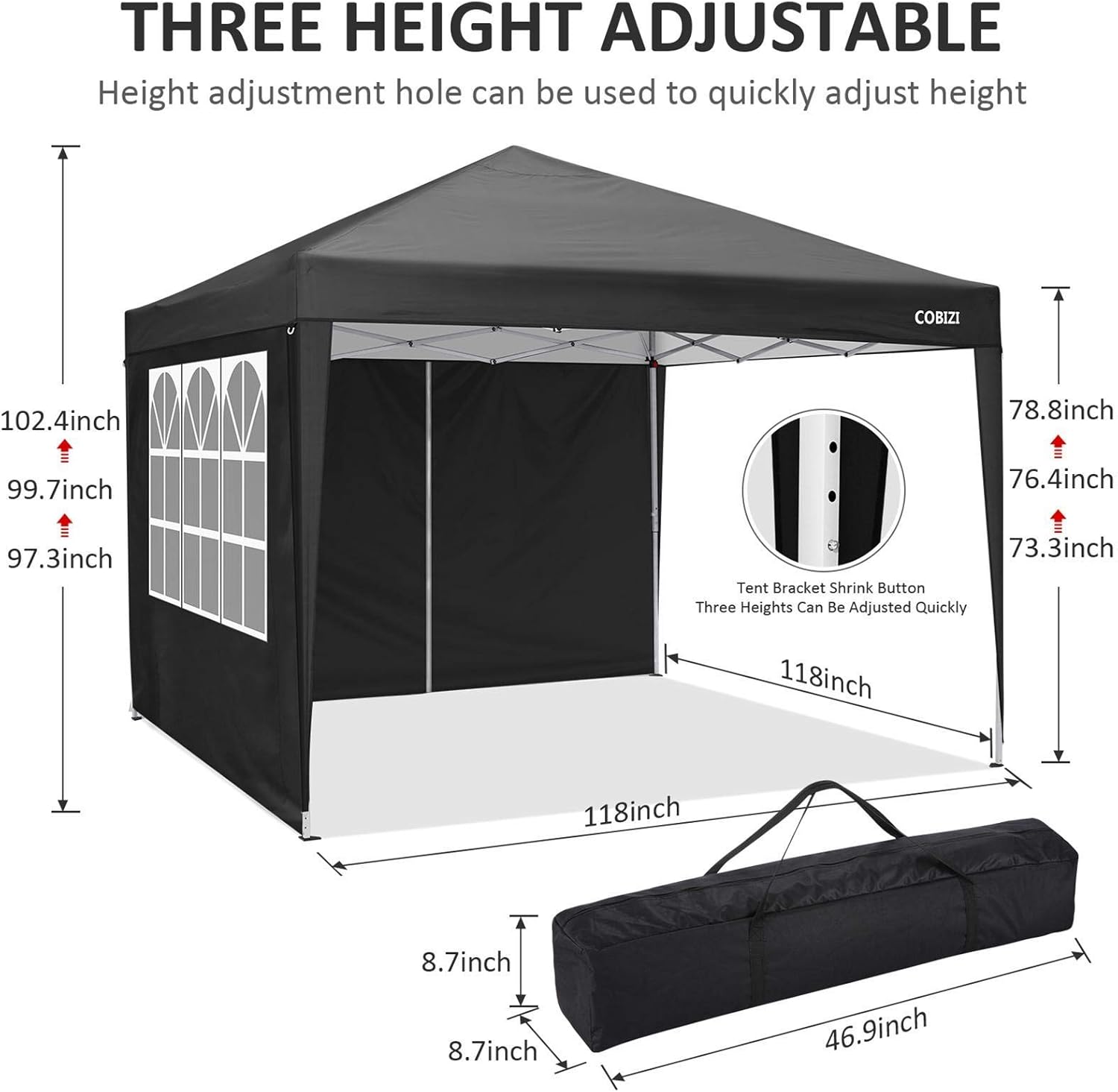 COBIZI - Toldo desplegable de 10 x 20 Pulgadas con 6 Paredes Laterales, toldo Impermeable para Eventos al Aire última intervensión, UPF 50+ cenador portátil para Fiestas, Playa, Camping, Boda,