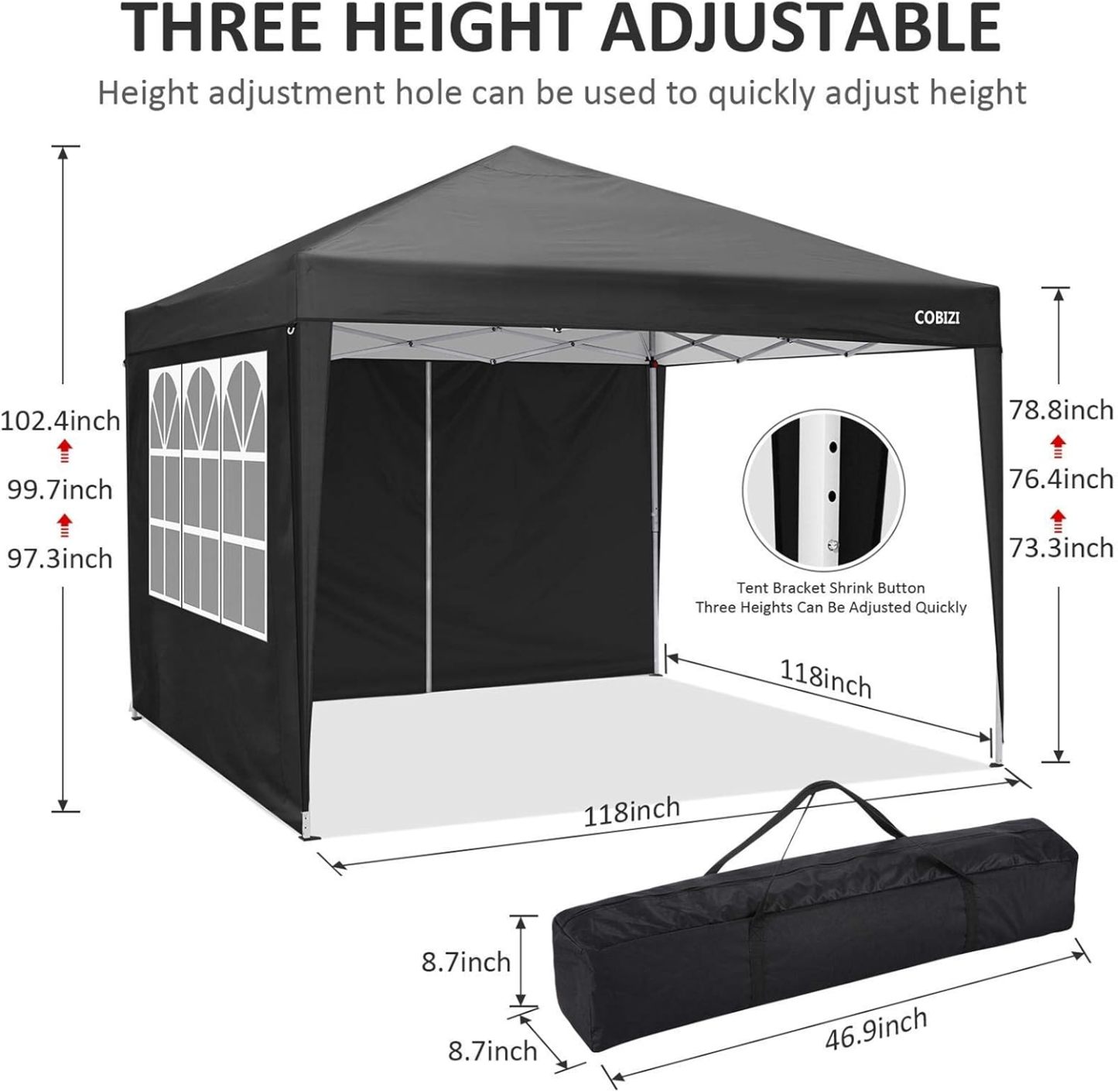 COBIZI - Toldo desplegable de 10 x 20 Pulgadas con 6 Paredes Laterales, toldo Impermeable para Eventos al Aire última intervensión, UPF 50+ cenador portátil para Fiestas, Playa, Camping, Boda,